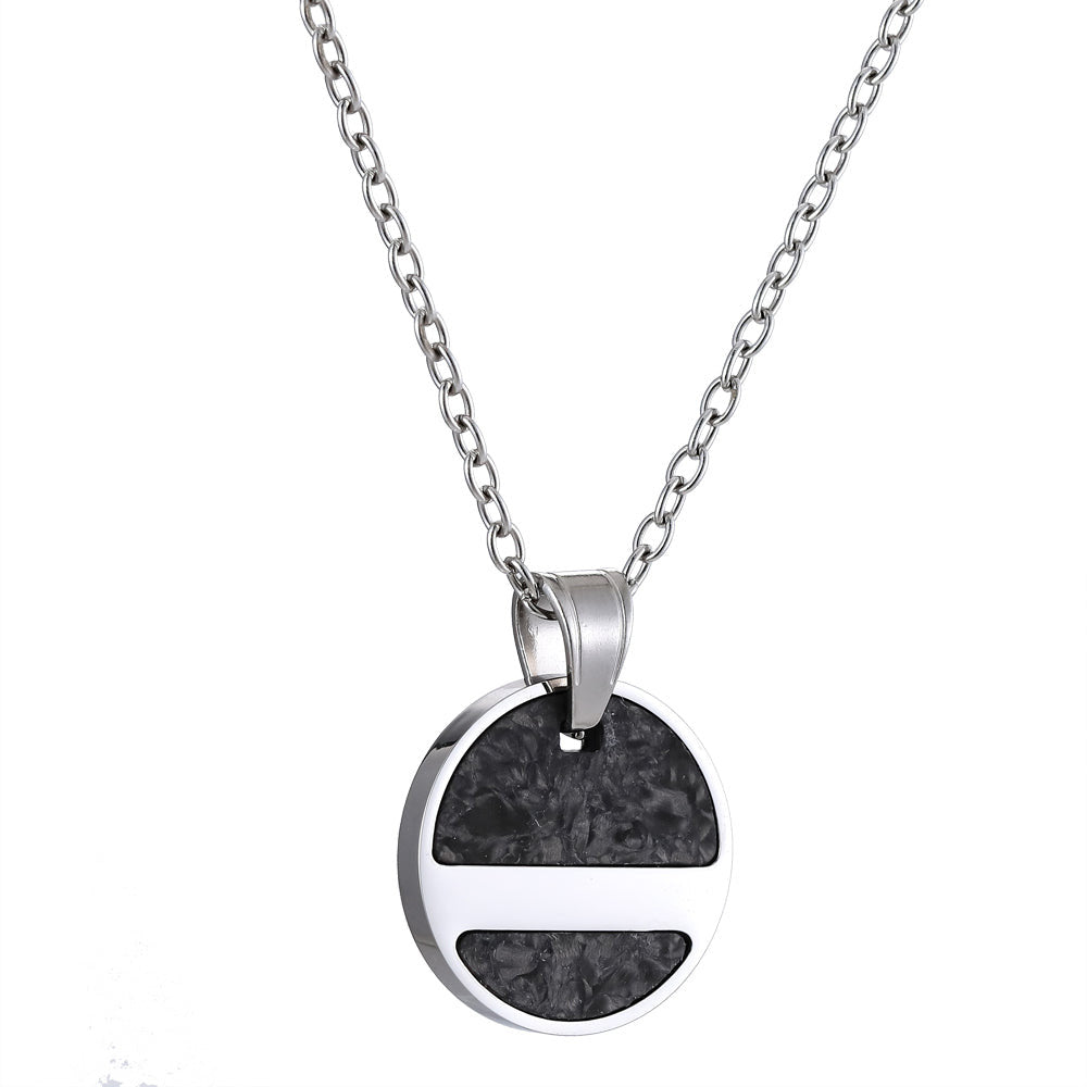 PSS1277 STAINLESS STEEL ROUND PENDANT WITH FORGED CARBON AAB CO..