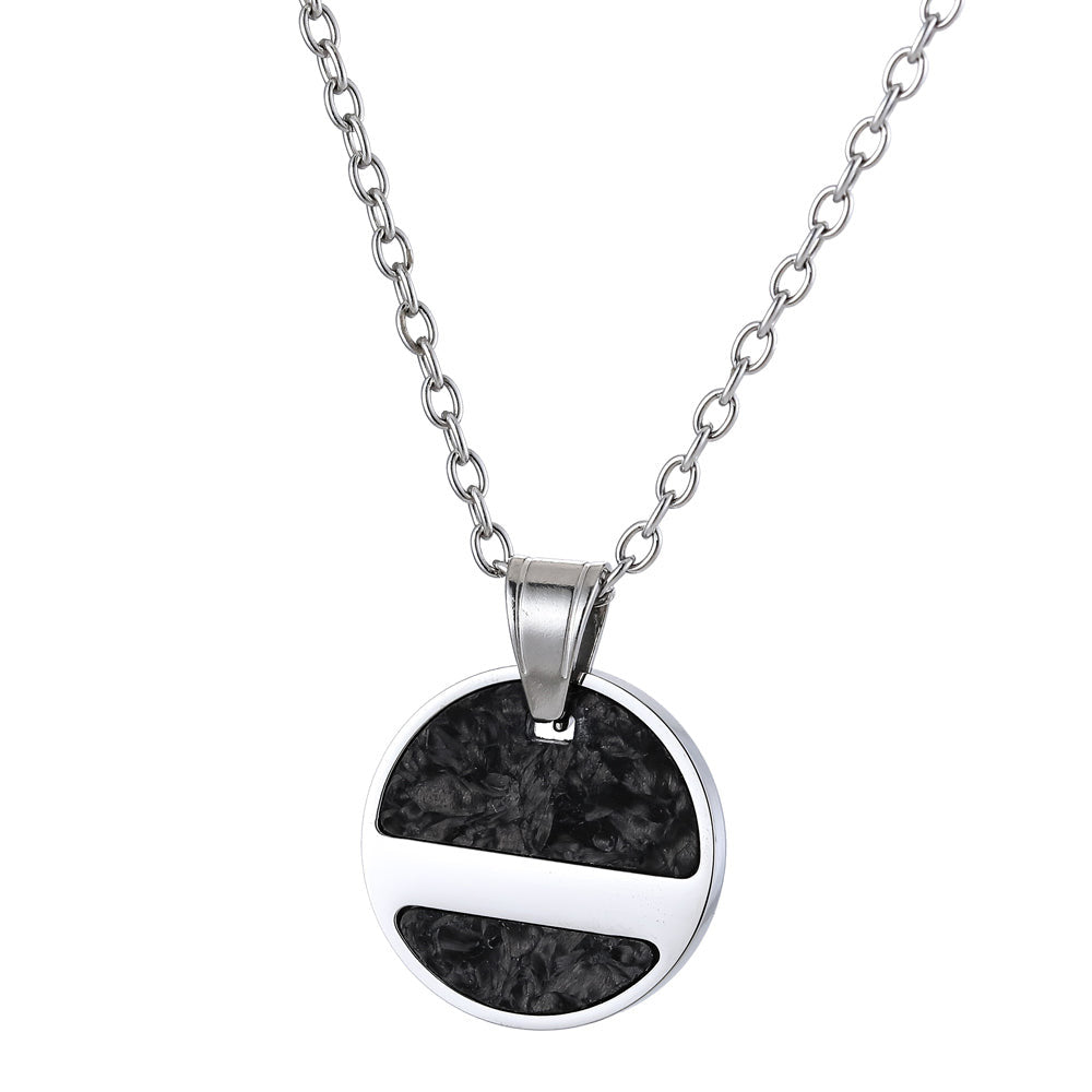 PSS1277 STAINLESS STEEL ROUND PENDANT WITH FORGED CARBON AAB CO..