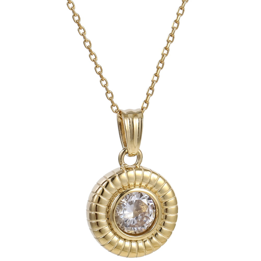 PSS1319 STAINLESS STEEL ROUND PENDANT WITH CZ