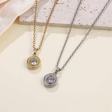 PSS1319 STAINLESS STEEL ROUND PENDANT WITH CZ