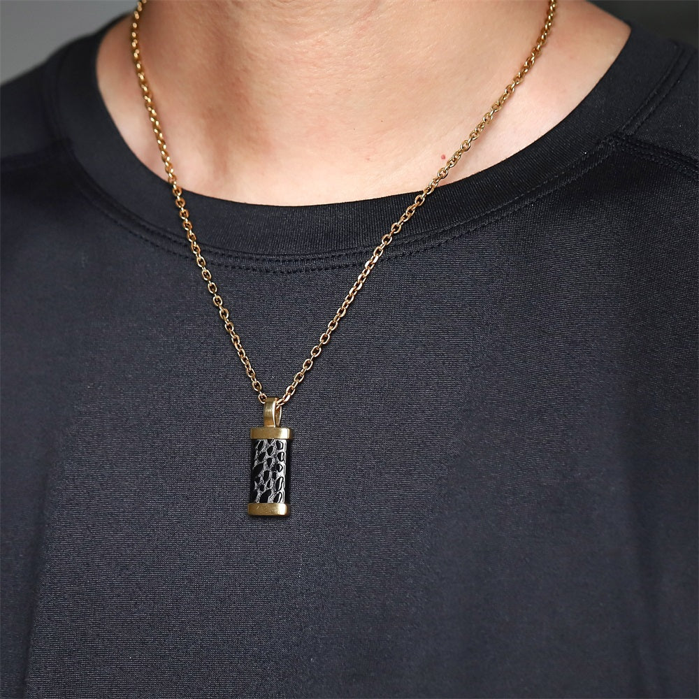 PSS1325 STAINLESS STEEL LEATHER LOOKING PENDANT WITH TWO TONE COLOR