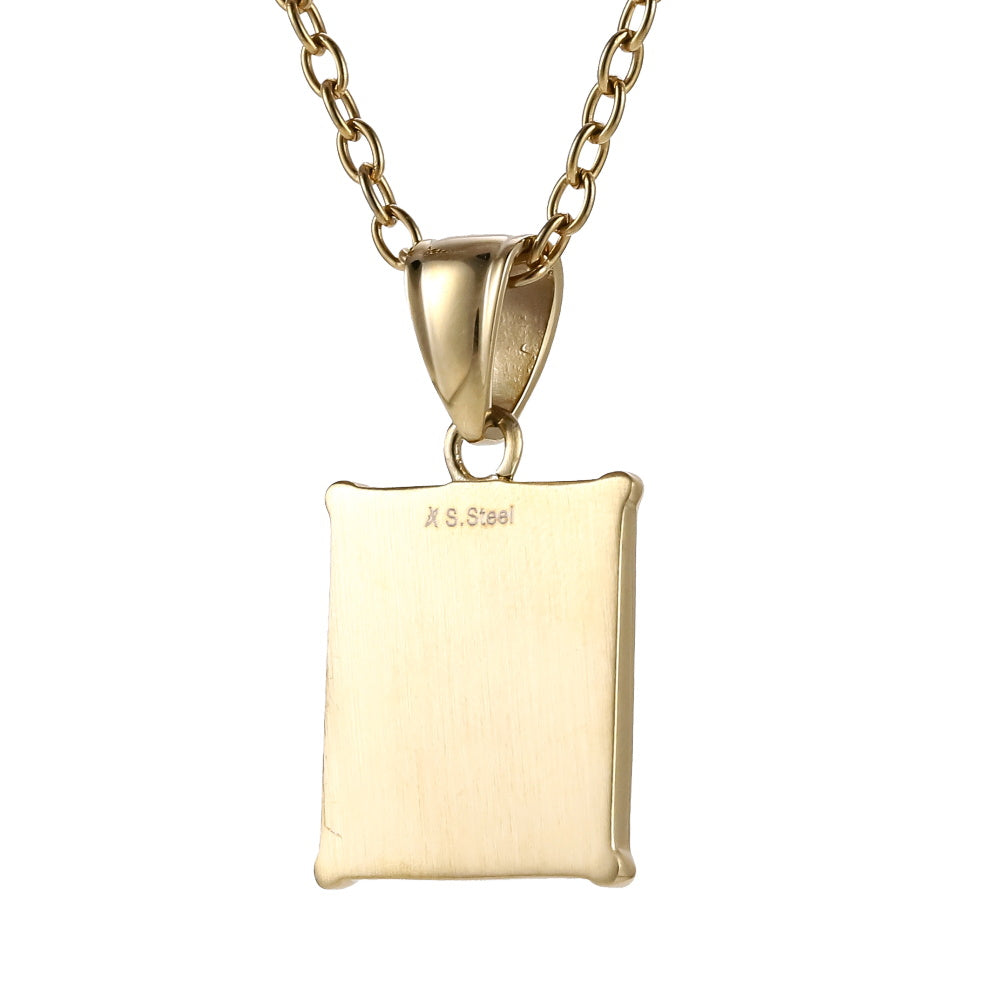 AAB Co. Gold Stainless Steel Lily Pendant – Fleur-de-Lis Rectangular Design