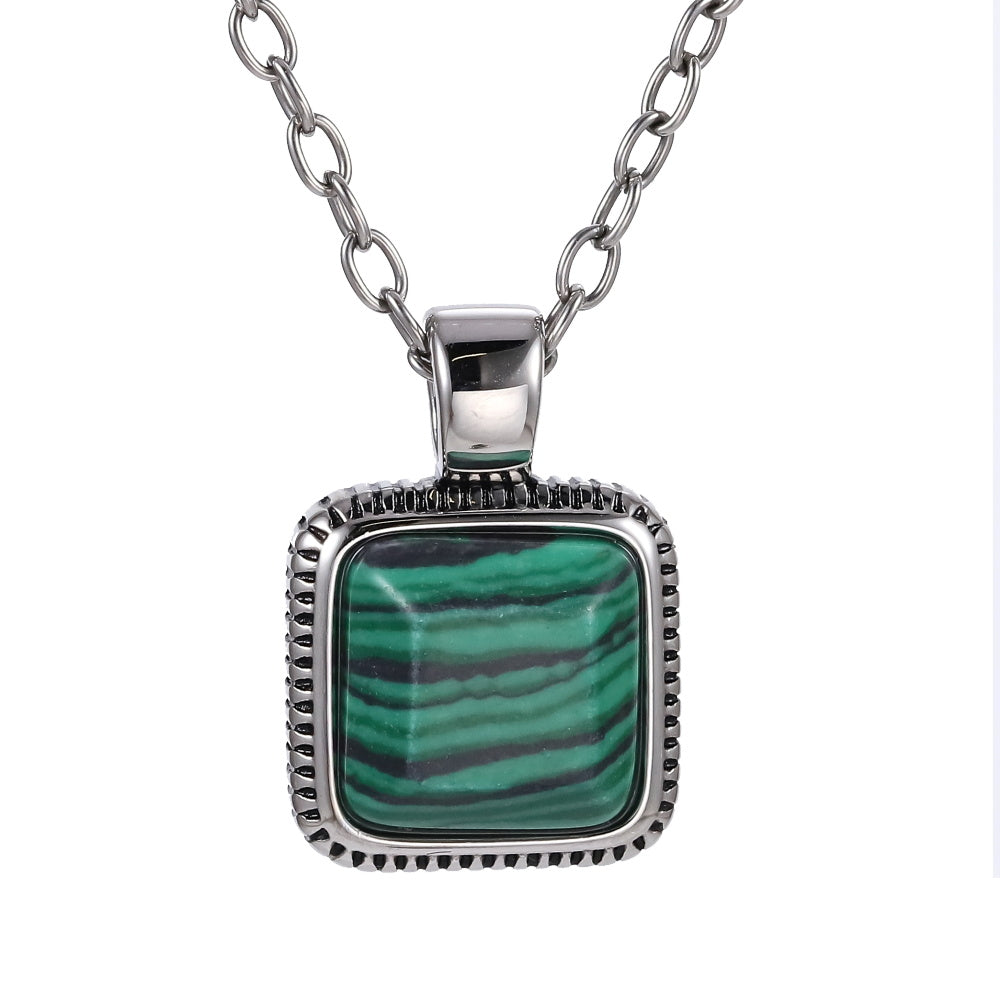 AAB Co. Stainless Steel Pendant with Synthetic Malachite Square Stone