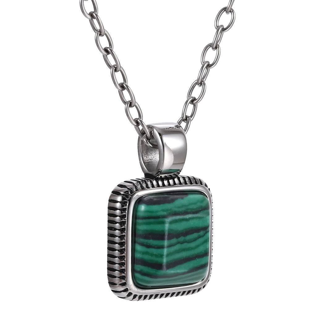 AAB Co. Stainless Steel Pendant with Synthetic Malachite Square Stone