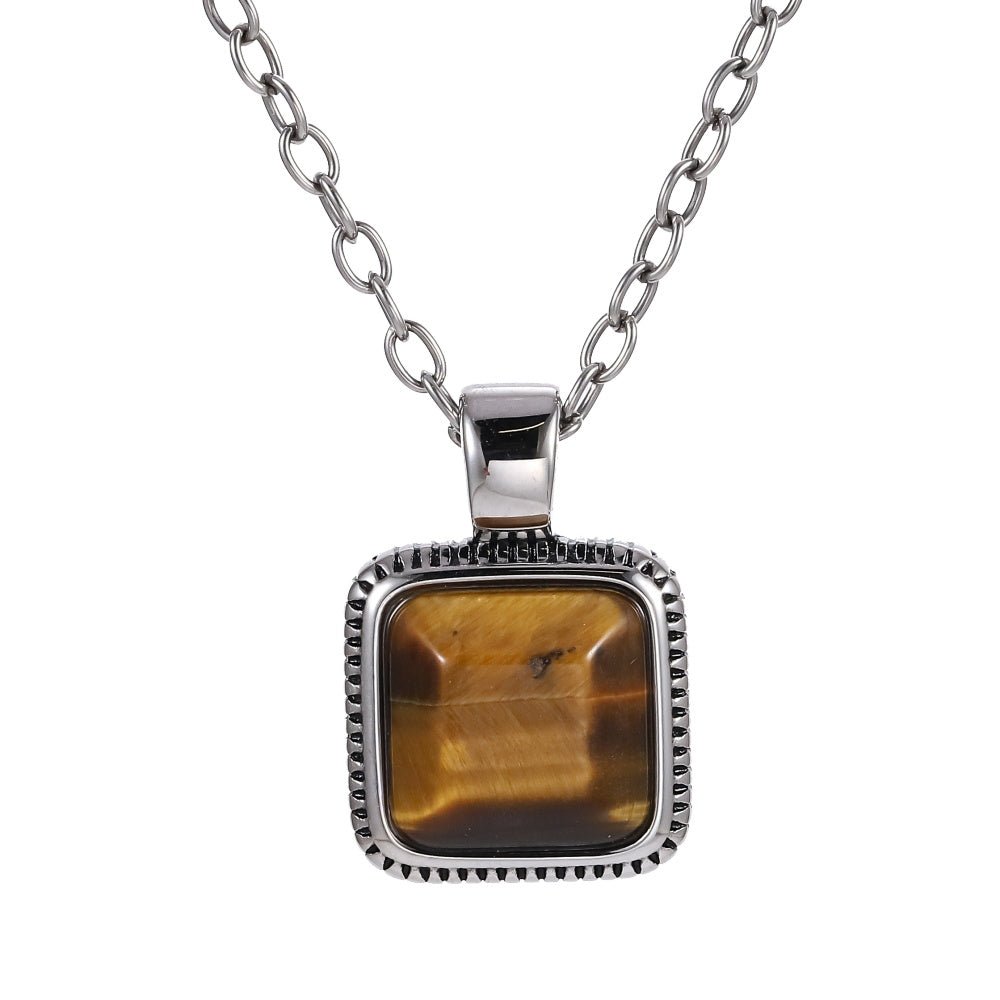 AAB Co. Stainless Steel Pendant with Yellow Tiger Eye Square Stone