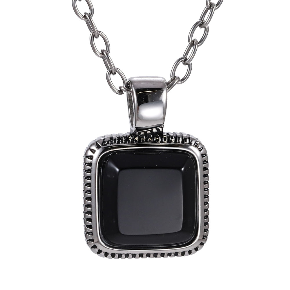 AAB Co. Stainless Steel Pendant with Black Onyx Square Stone