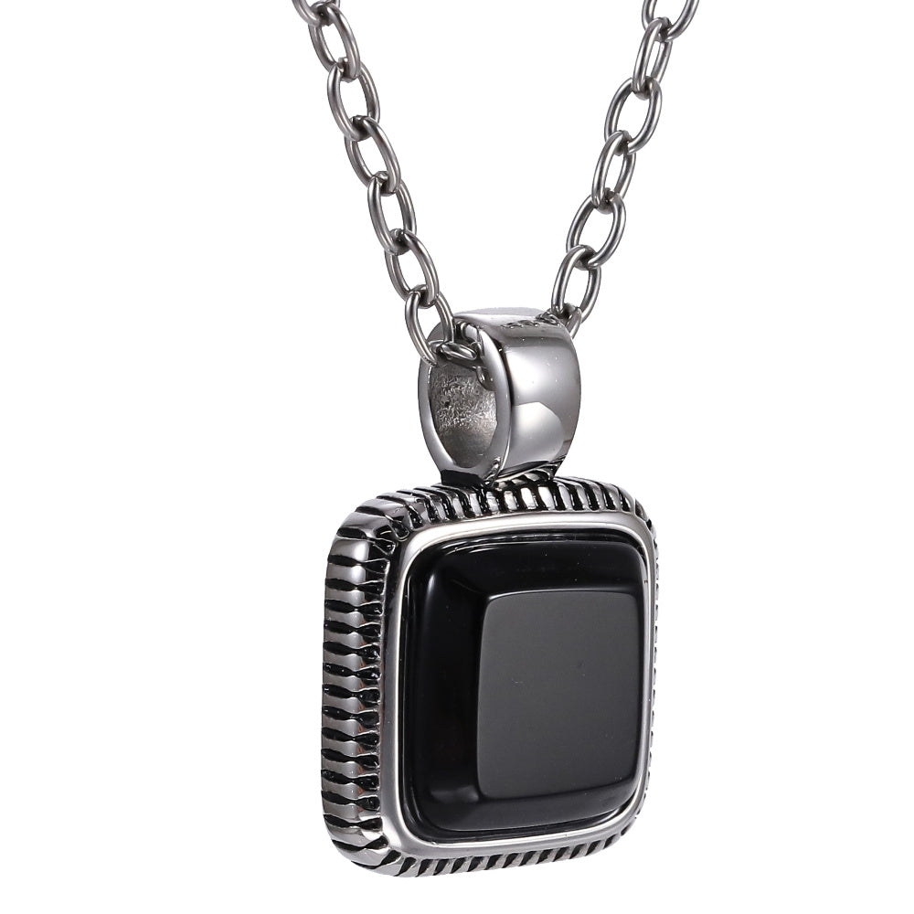AAB Co. Stainless Steel Pendant with Black Onyx Square Stone
