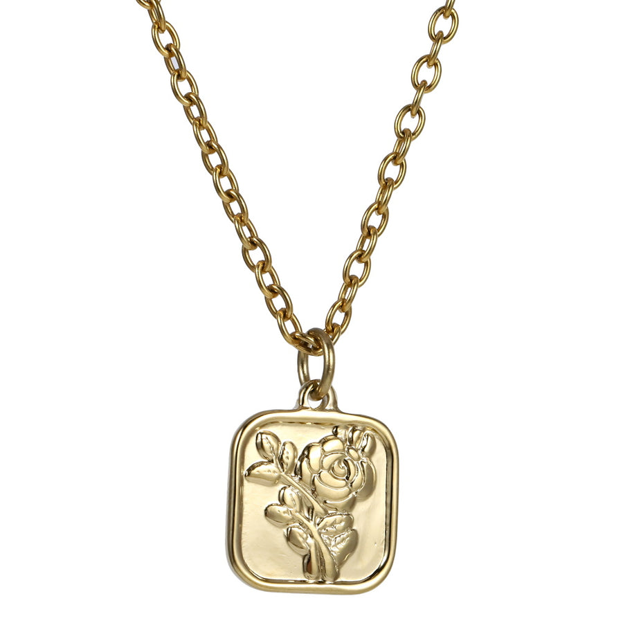 PSS1344 STAINLESS STEEL SQUARE PENDANT WITH FLOWER