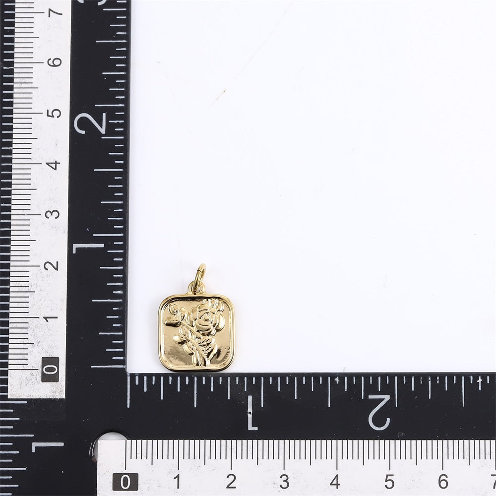 PSS1344 STAINLESS STEEL SQUARE PENDANT WITH FLOWER