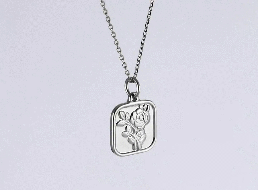 PSS1344 STAINLESS STEEL SQUARE PENDANT WITH FLOWER