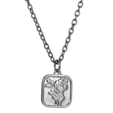 PSS1344 STAINLESS STEEL SQUARE PENDANT WITH FLOWER