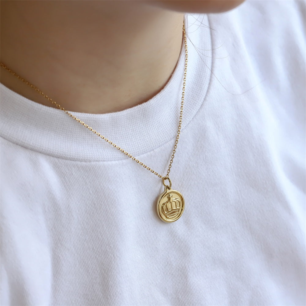 PSS1372 STAINLESS STEEL ROUND PENDANT WITH CROWN