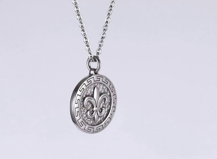 PSS1377 STAINLESS STEEL ROUND PENDANT WITH LILY
