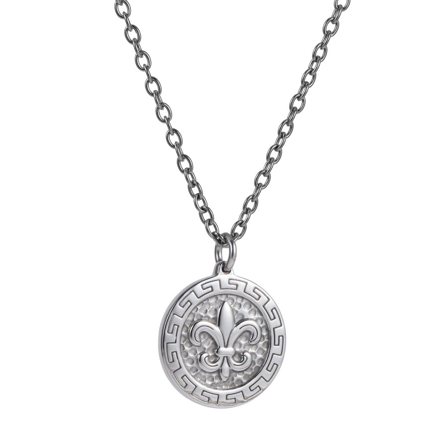 PSS1377 STAINLESS STEEL ROUND PENDANT WITH LILY