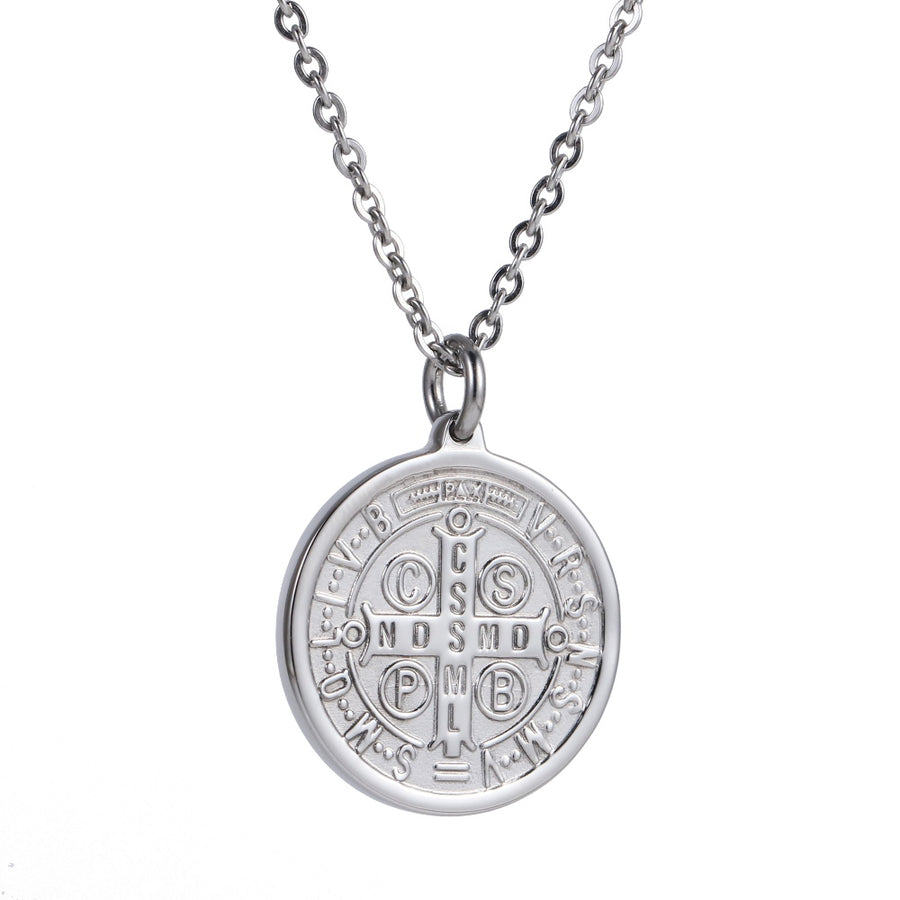 PSS1377 STAINLESS STEEL ROUND PENDANT WITH LILY