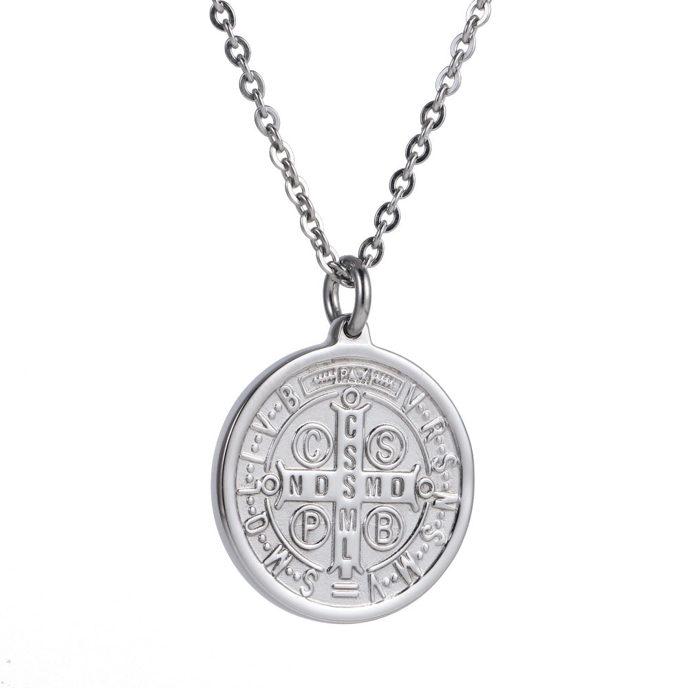 PSS1377 STAINLESS STEEL ROUND PENDANT WITH LILY