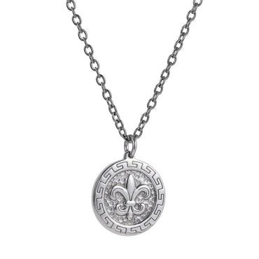 PSS1377 STAINLESS STEEL ROUND PENDANT WITH LILY