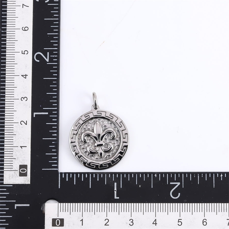 PSS1377 STAINLESS STEEL ROUND PENDANT WITH LILY
