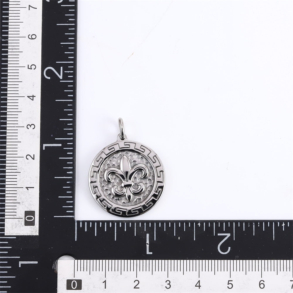 PSS1377 STAINLESS STEEL ROUND PENDANT WITH LILY