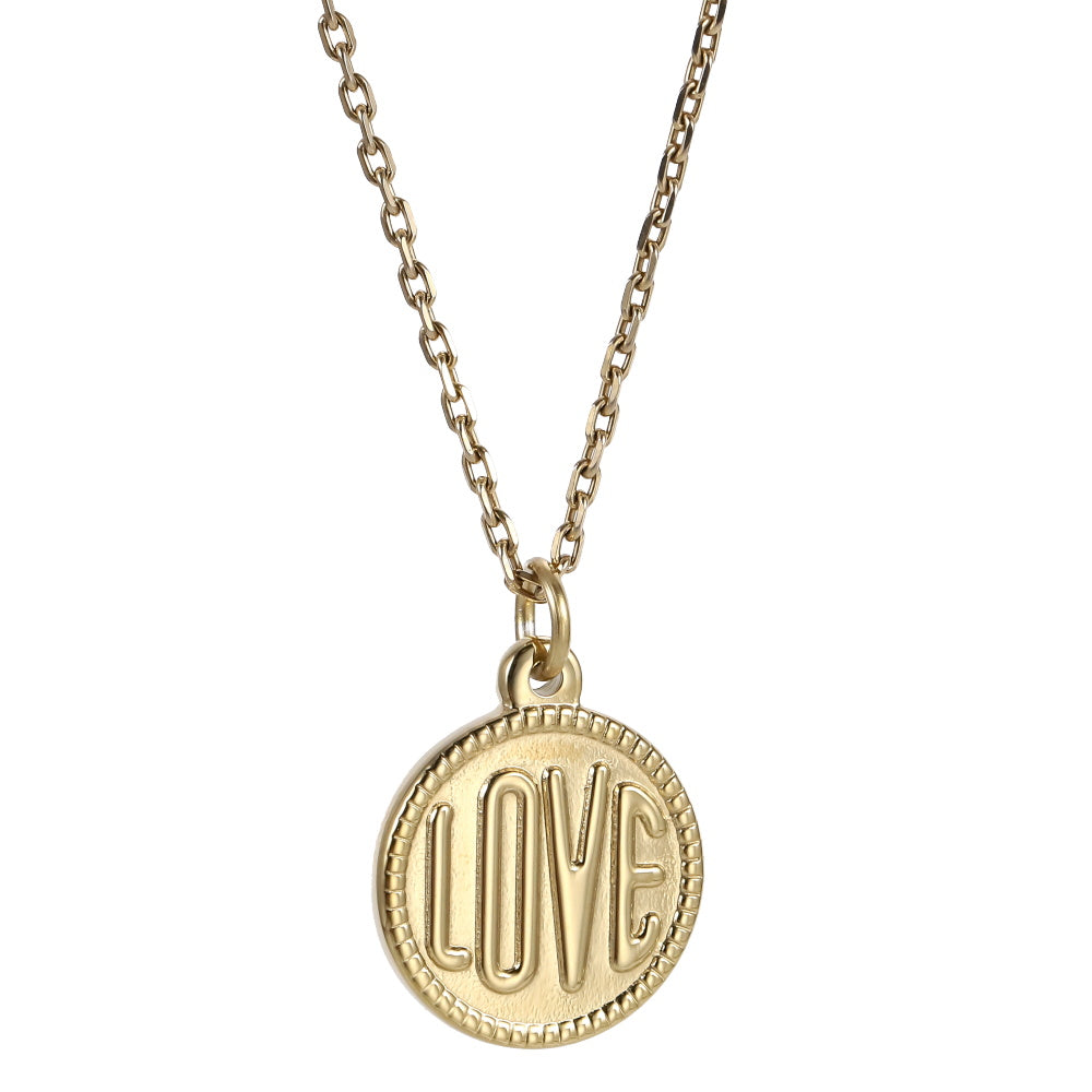 PSS1378 STAINLESS STEEL ROUND PENDANT WITH "LOVE"