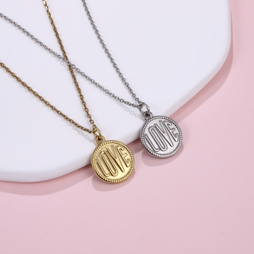 PSS1378 STAINLESS STEEL ROUND PENDANT WITH "LOVE"