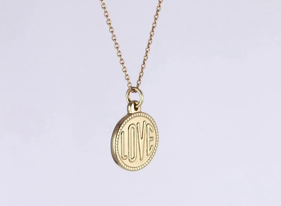 PSS1378 STAINLESS STEEL ROUND PENDANT WITH "LOVE"