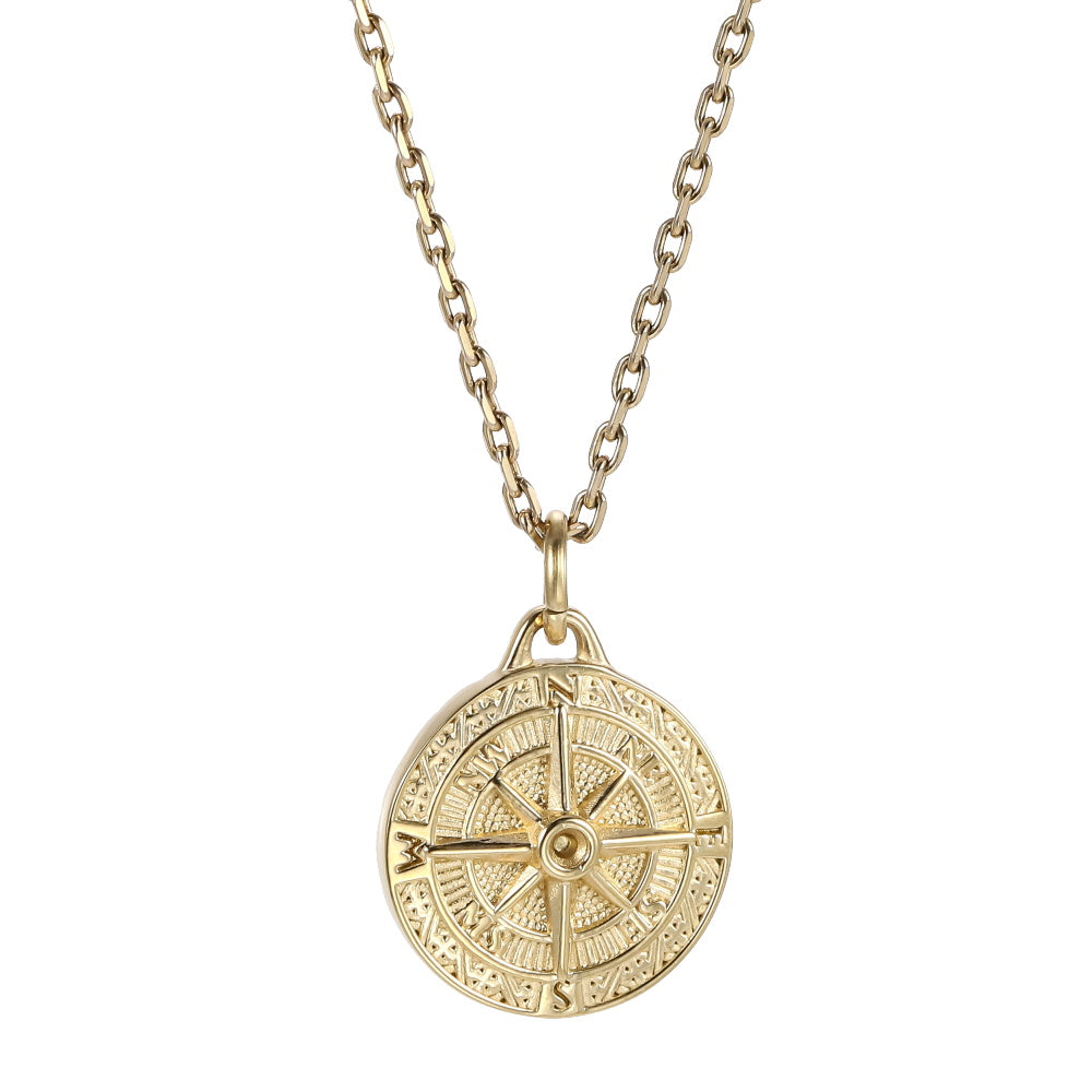 PSS1379 STAINLESS STEEL ROUND COMPASS PENDANT