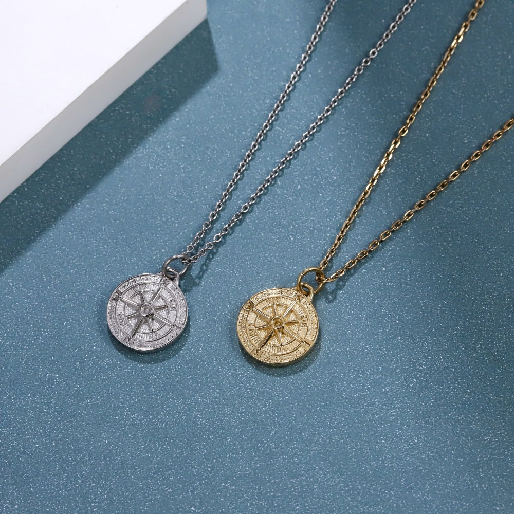 PSS1379 STAINLESS STEEL ROUND COMPASS PENDANT