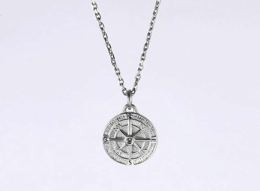 PSS1379 STAINLESS STEEL ROUND COMPASS PENDANT