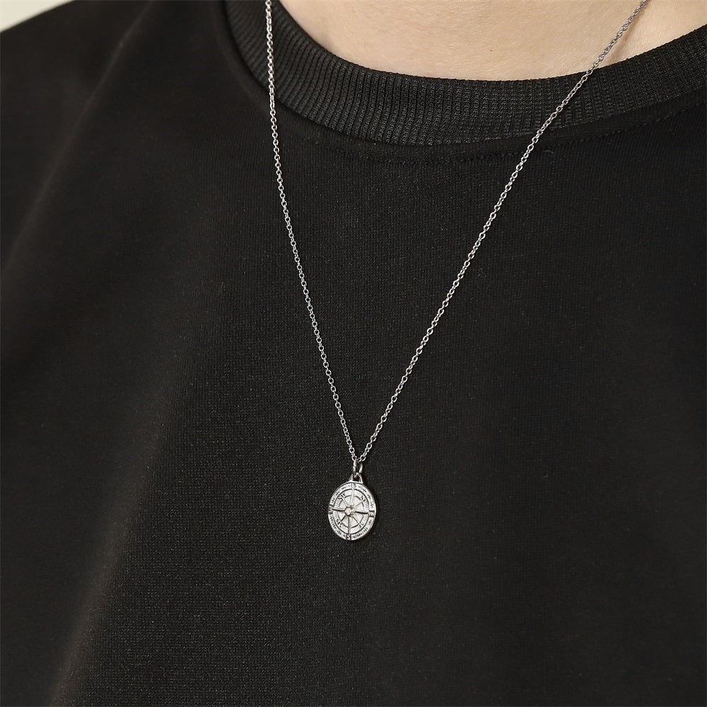 PSS1379 STAINLESS STEEL ROUND COMPASS PENDANT