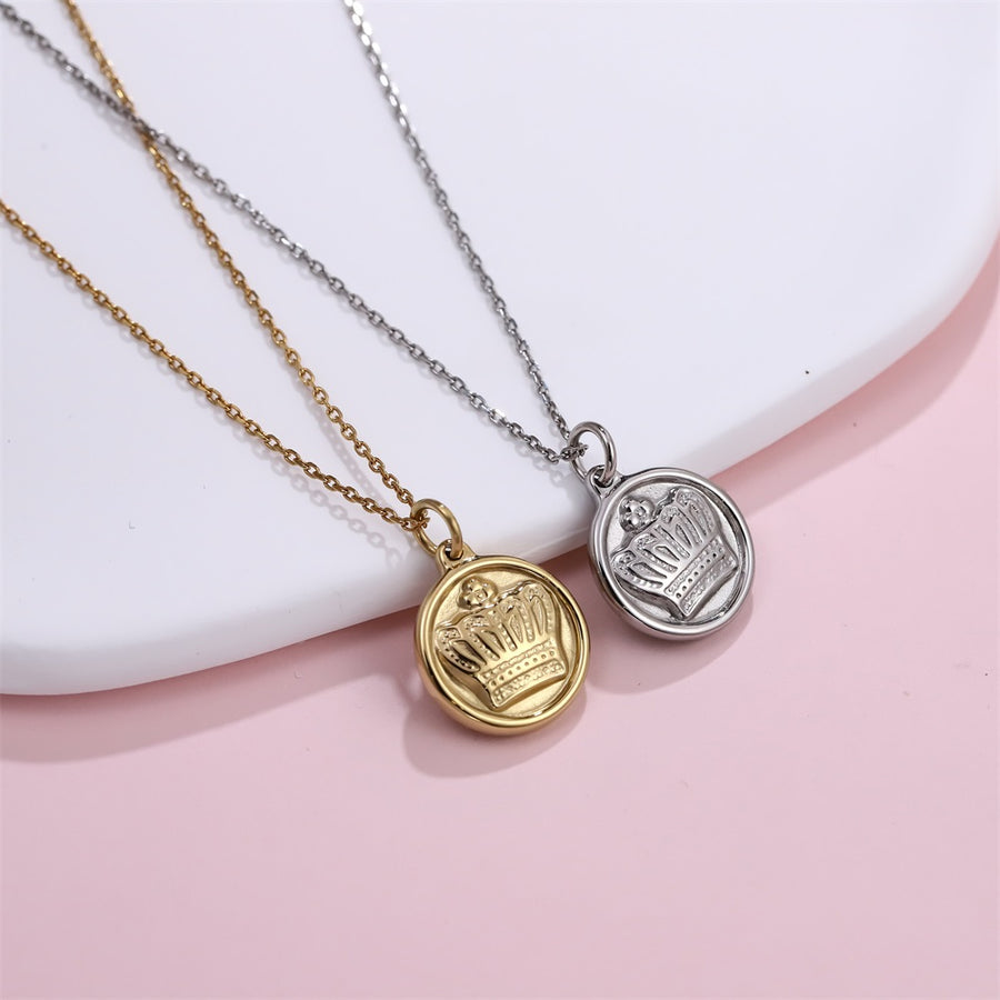 PSS1393 STAINLESS STEEL ROUND PENDANT WITH CROWN