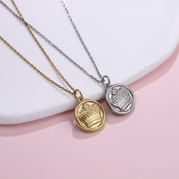 PSS1393 STAINLESS STEEL ROUND PENDANT WITH CROWN