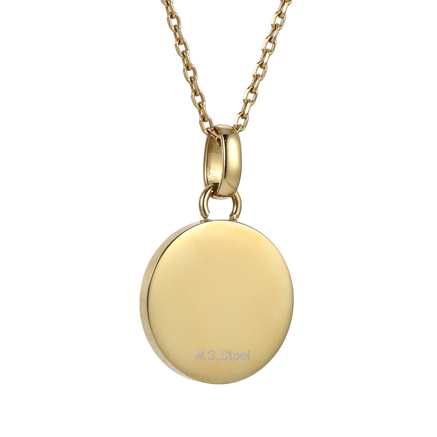 PSS1394 STAINLESS STEEL ROUND PENDANT WITH HEART NATURAL RED STONE