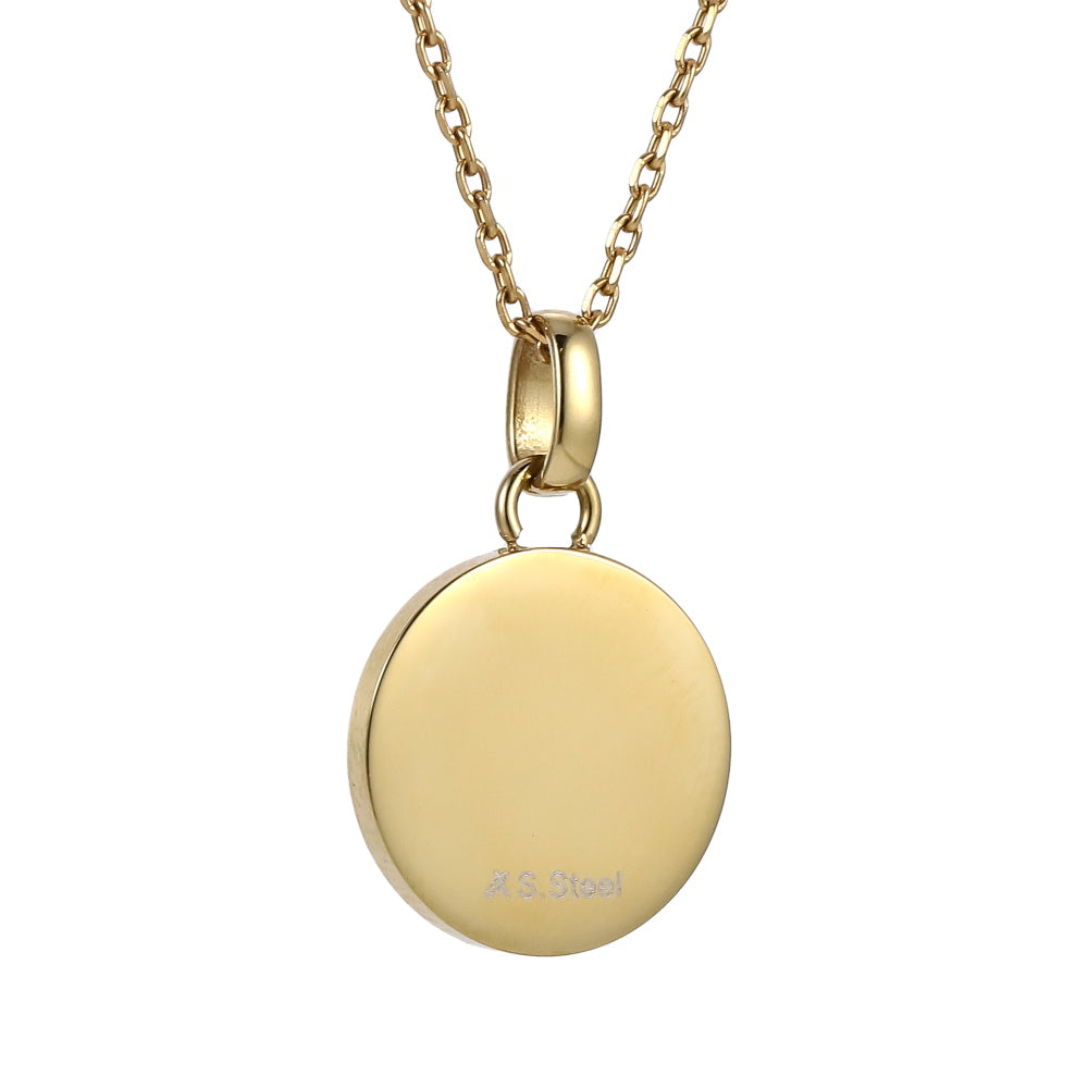 PSS1394 STAINLESS STEEL ROUND PENDANT WITH HEART NATURAL RED STONE