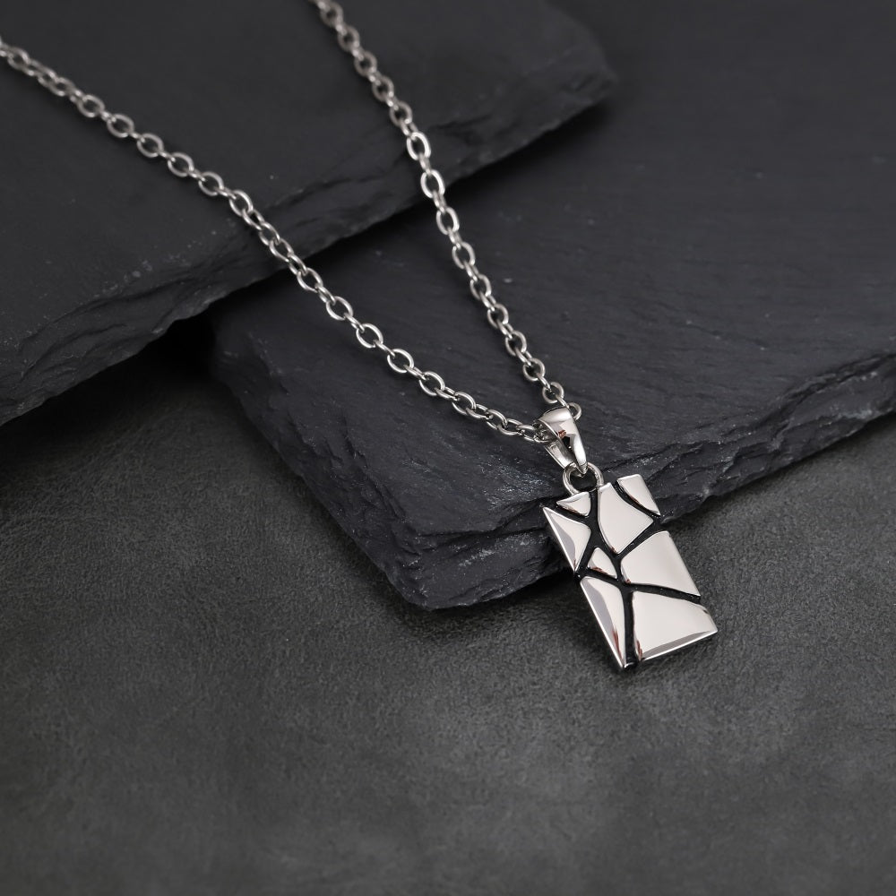 PSS1397  STAINLESS STEEL RECTANGLE PENDANT WITH ROCK DESIGN