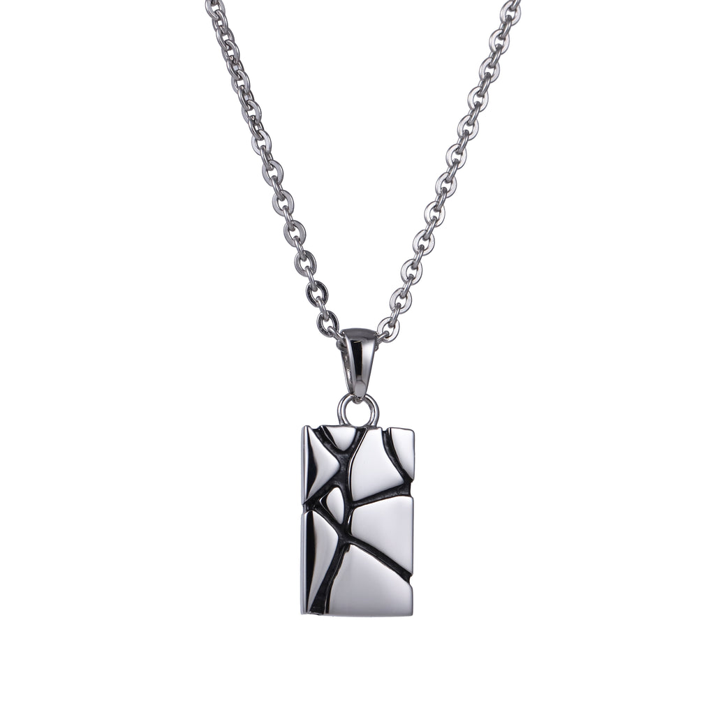 PSS1397  STAINLESS STEEL RECTANGLE PENDANT WITH ROCK DESIGN