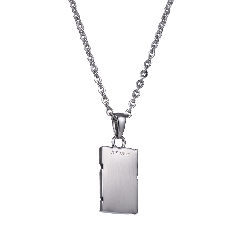 PSS1397  STAINLESS STEEL RECTANGLE PENDANT WITH ROCK DESIGN