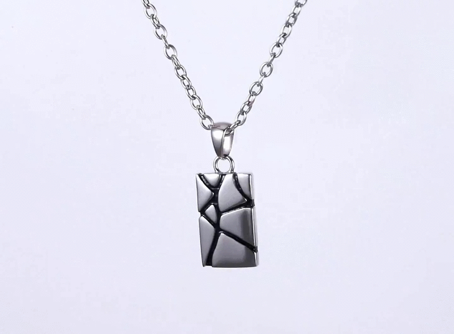 PSS1397  STAINLESS STEEL RECTANGLE PENDANT WITH ROCK DESIGN