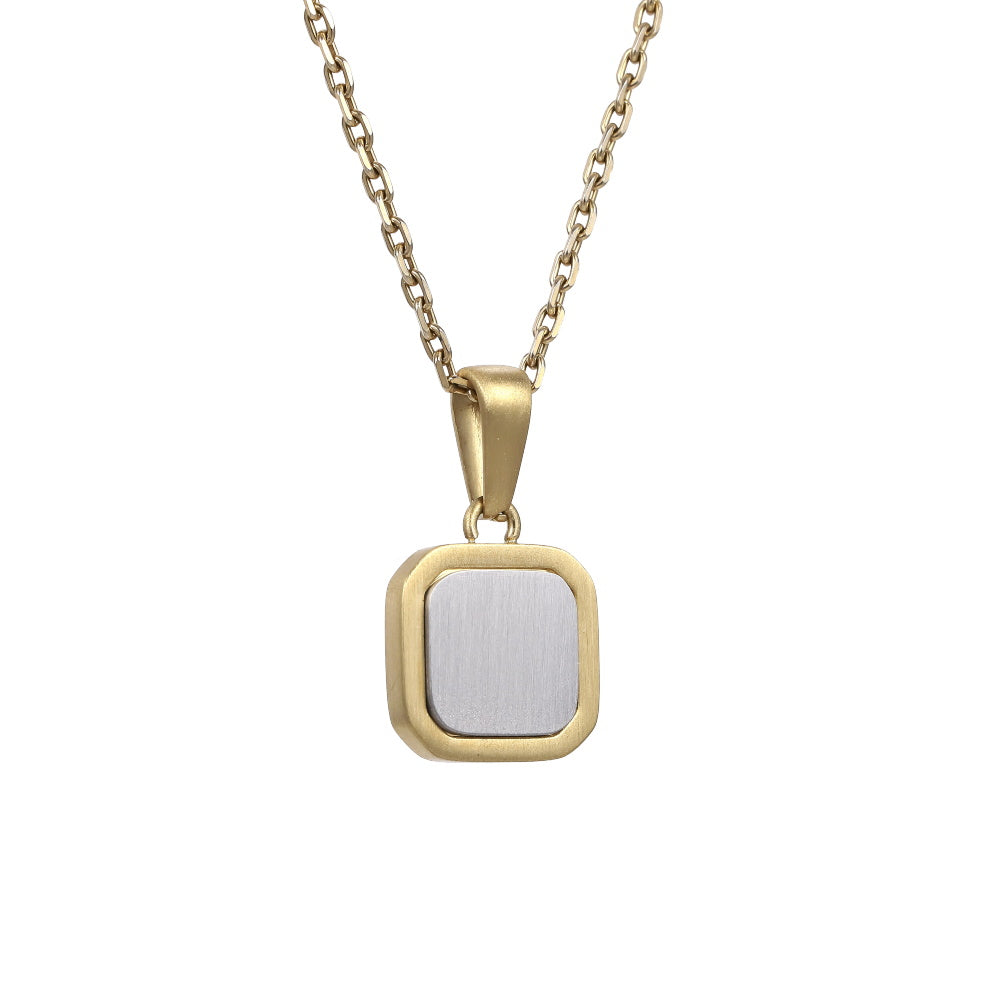 PSS1409 STAINLESS STEEL TWO-TONE SQUARE PENDANT