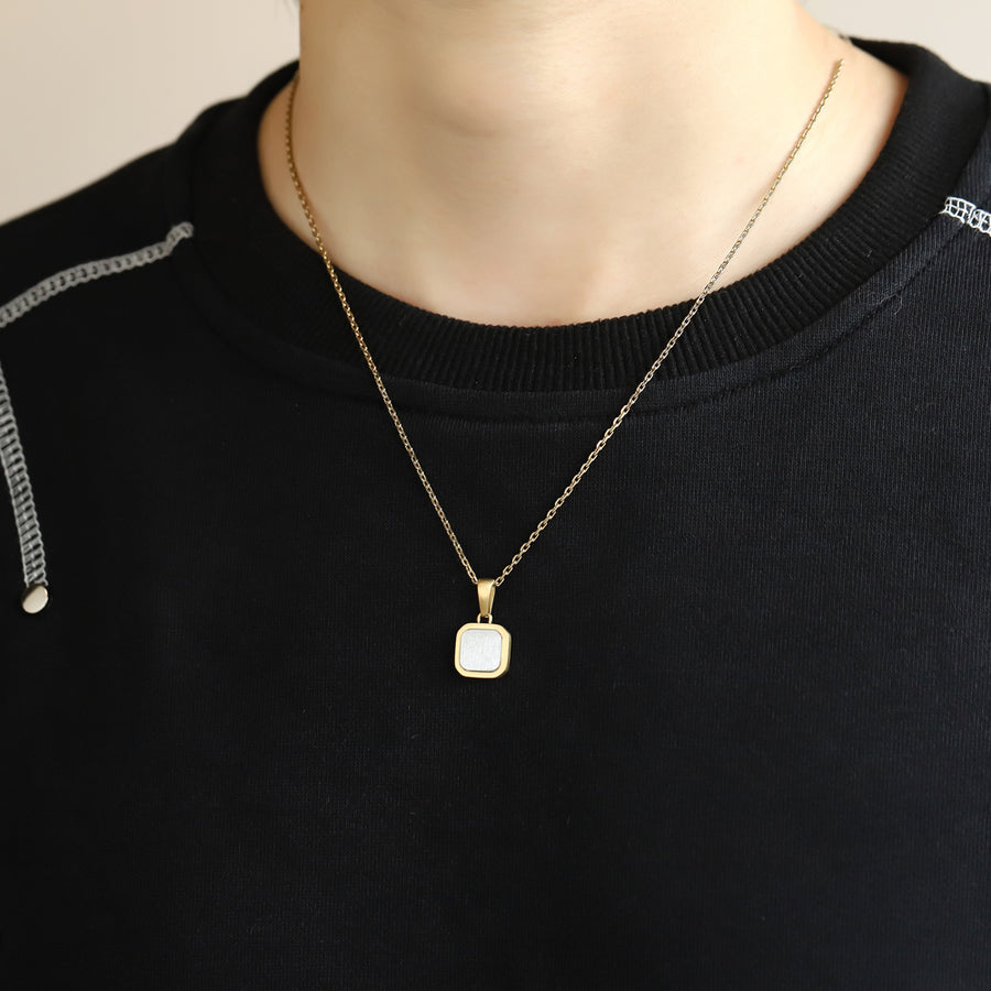 PSS1409 STAINLESS STEEL TWO-TONE SQUARE PENDANT