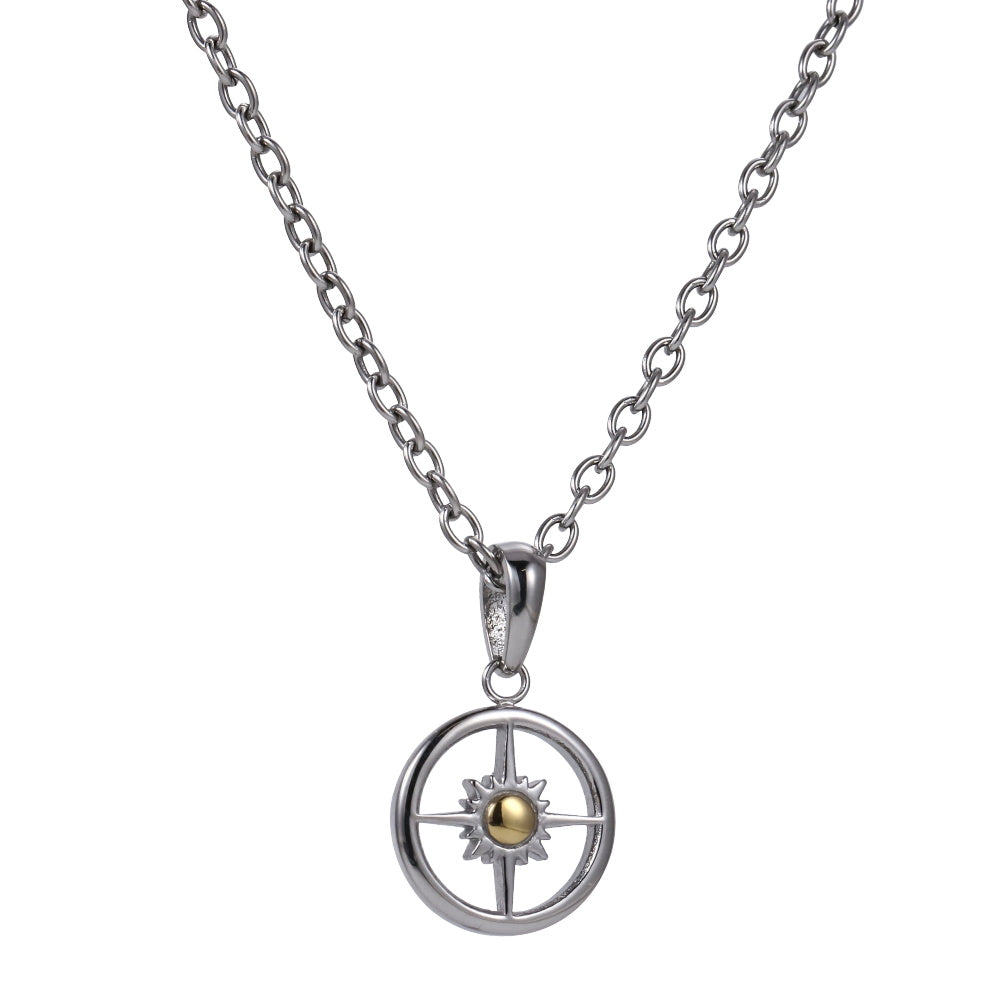 PSS1416 STAINLESS STEEL TWO-TONE ROUND PENDANT