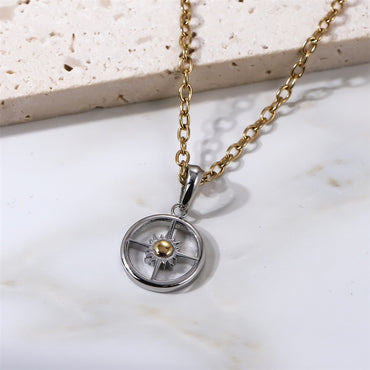 PSS1416 STAINLESS STEEL TWO-TONE ROUND PENDANT