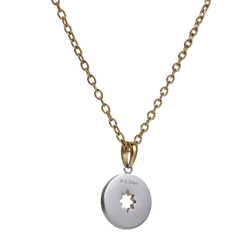 PSS1417 STAINLESS STEEL TWO-TONE ROUND PENDANT