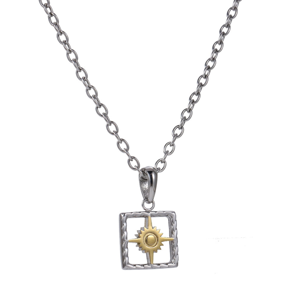 PSS1418 STAINLESS STEEL TWO-TONE SQUARE PENDANT