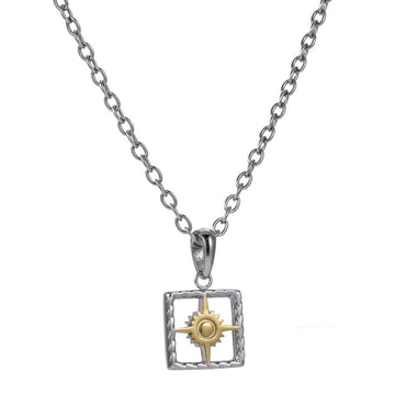 PSS1418 STAINLESS STEEL TWO-TONE SQUARE PENDANT