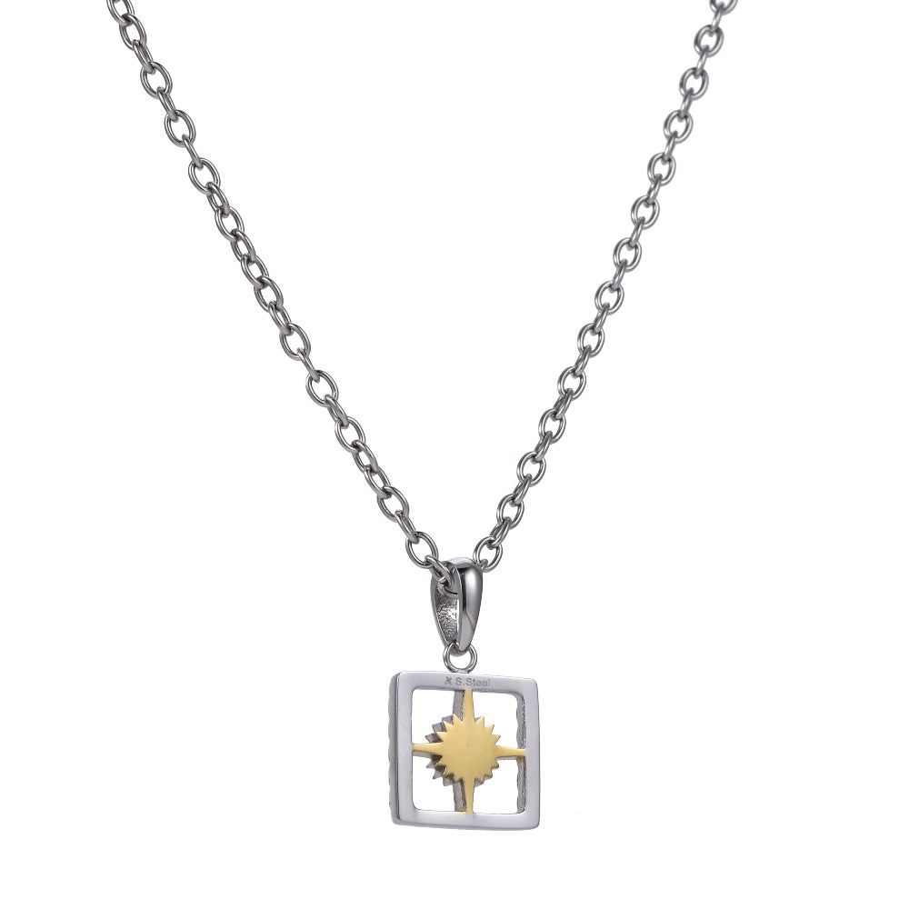 PSS1418 STAINLESS STEEL TWO-TONE SQUARE PENDANT