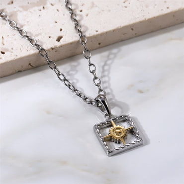 PSS1418 STAINLESS STEEL TWO-TONE SQUARE PENDANT