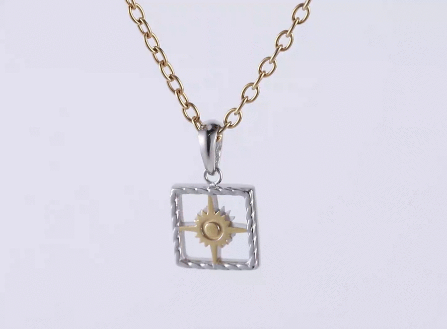 PSS1418 STAINLESS STEEL TWO-TONE SQUARE PENDANT