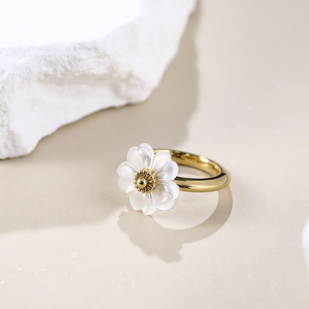 RSS1079 STAINLESS STEEL RING WITH MOP FLOWER