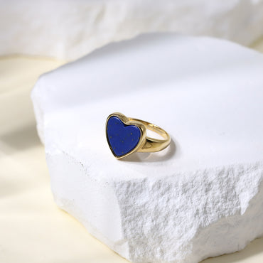 RSS1094 STAINLESS STEEL RING WITH HEART-SHAPED LAPIS